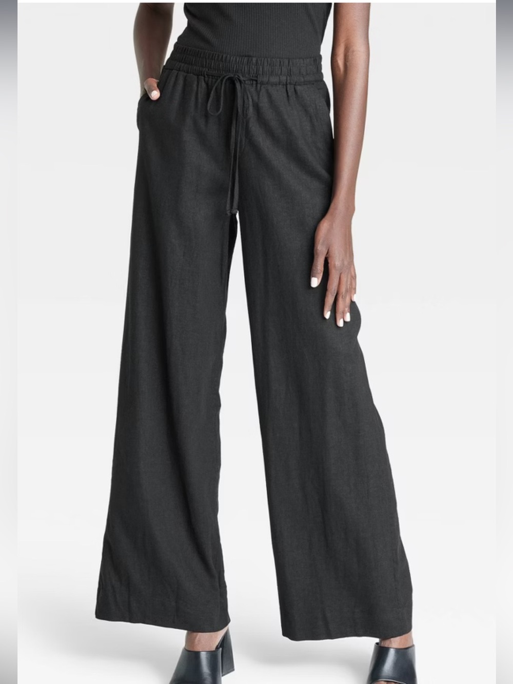 a new day Black Wide-Leg Drawstring Pants